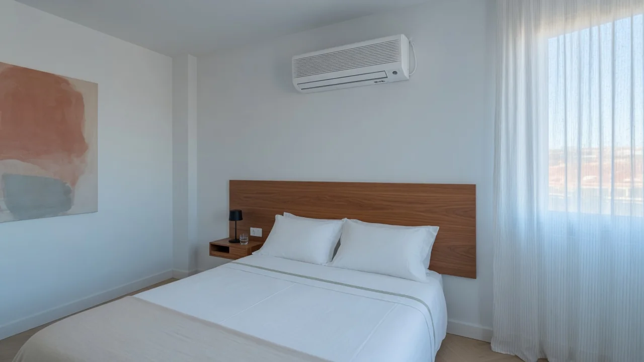 Fancoil de pared en un dormitorio contemporáneo